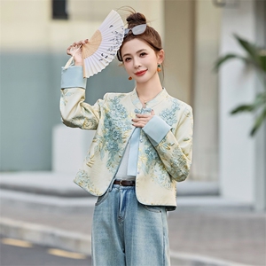 水衣源2706款新中式蕾丝拼接立体印花提花短款洋气外套女图片