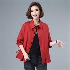 2021年秋季新款韩版全棉单排扣短款外套女纯色宽松纯棉上衣长袖，女装短外套，伊满意
