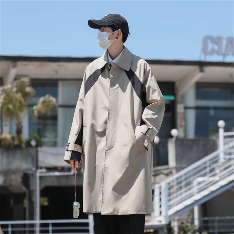 春秋款高级感卡其色大衣外套轻熟风男装长款风衣男士W5077-P60，男装风衣，星座512-2