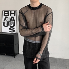 透明防晒长袖t恤男薄款发型师潮牌男装2025新款夏装擦边男模衣服，男装T恤，星座909