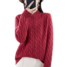 女士羊毛衫加大麻花半高领加厚羊毛，女装羊毛衫，鑫源羊绒