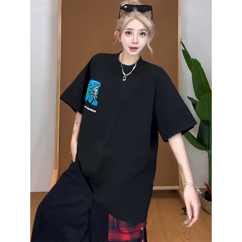 万针全刺绣工艺抖音得物高品质260克重磅纯棉双纱美式高街短袖T恤,男装T恤,电商A486