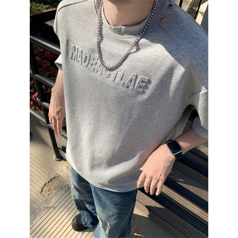铆钉钢印短袖t恤男夏季潮牌美式设计感衣服宽松潮流重磅半袖体恤,男装T恤,星座410-7