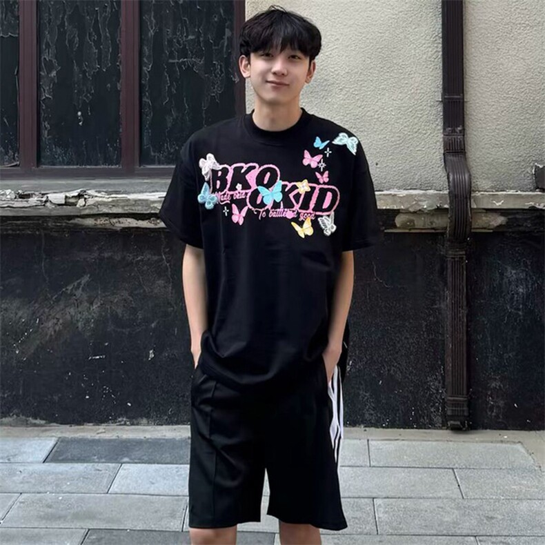 万针全刺绣工艺抖音得物高品质260克重磅纯棉双纱美式高街短袖T恤，男装T恤，电商A486