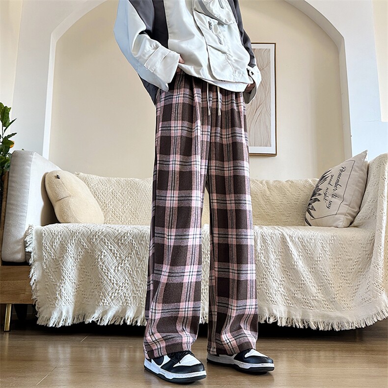 加绒加厚格子休闲裤宽松文艺潮牌哈伦裤男K0863-P40加绒P48,男装休闲裤,星座308B-2