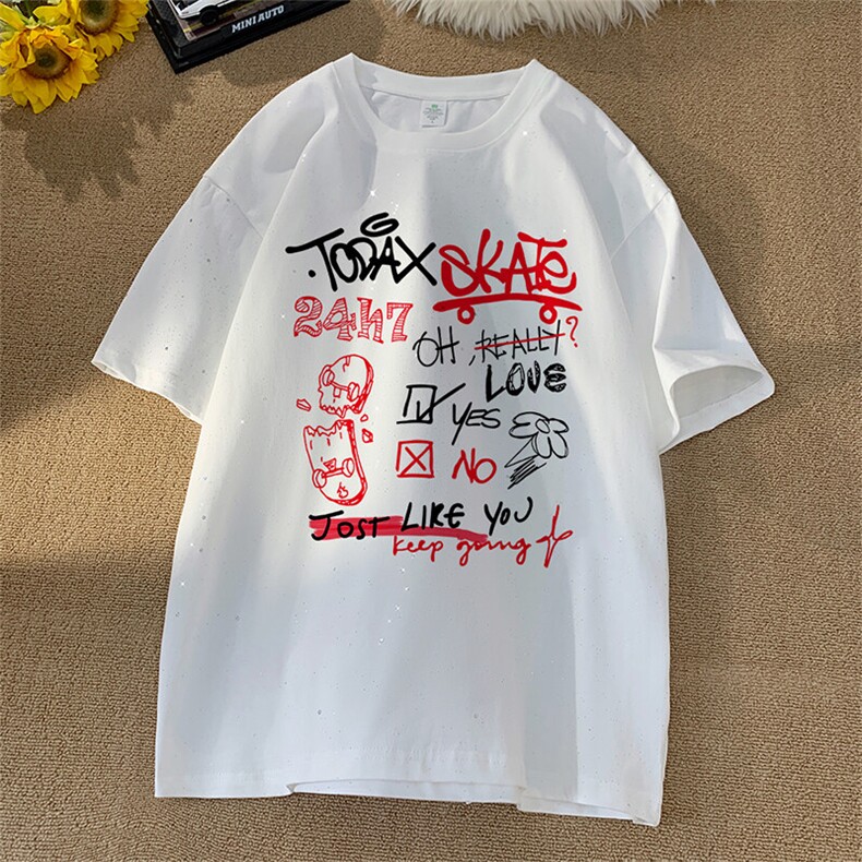可48小时发货支持抖音得物来样二开美式满天星亮片短袖T恤MTX631,男装T恤,电商A486