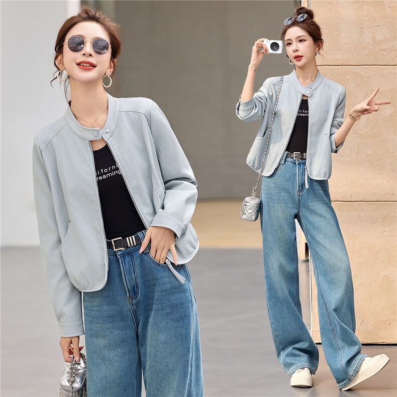 2026年春新款复古立领蛋白皮拉链短皮衣外套，女装皮衣，瑶迪依秀