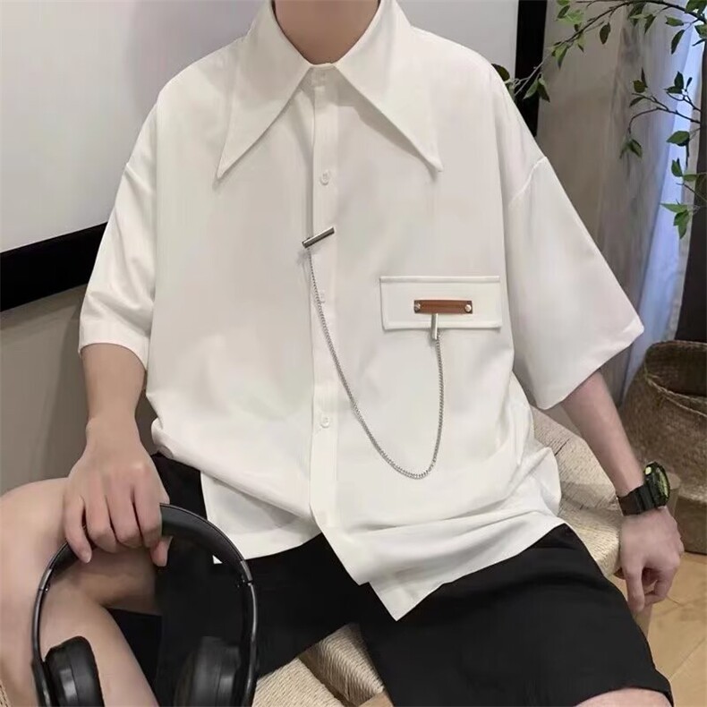 男生短袖衬衫夏季简约印花t恤半袖青少年美式高街翻领衬衣服K,男装T恤,星座506A