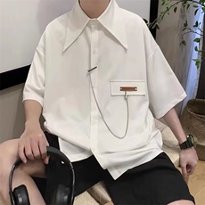 男生短袖衬衫夏季简约印花t恤半袖青少年美式高街翻领衬衣服K，男装T恤，星座506A
