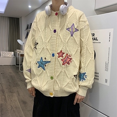 MY506-P58美式鹿皮绒宽松型星星开衫毛衣，男装针织衫/毛衣，星座1501-1