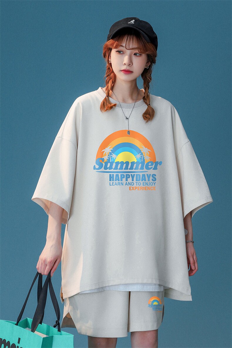 中性风2023夏季新款冰丝彩虹印花休闲运动套装TZ911P65---控88,男装休闲套装,A247A