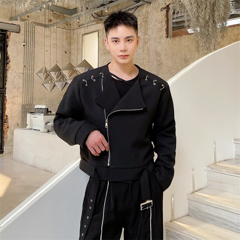 秋季新款青年流行宽松夹克腰带金属环配饰男外穿上衣201-P130,男装夹克,电商A345