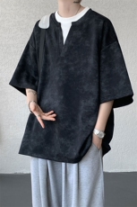 T10126-特批30控59夏季港风扎染V领假两件短袖T恤男大码宽松上衣，男装T恤，电商A059