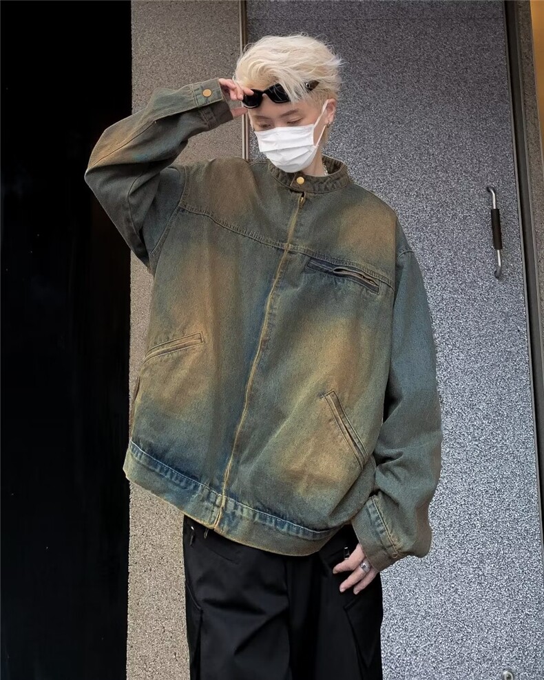 新款美式复古水洗做旧牛仔外套男春秋宽松休闲夹克上衣JH334-P68图片