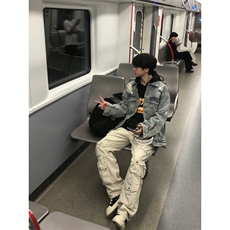 【有货】美式复古泼墨涂鸦破洞牛仔外套男款工装夹克J61LL-特P72，男装夹克，星座1007（原301D）