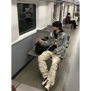 【有货】美式复古泼墨涂鸦破洞牛仔外套男款工装夹克J61LL-特P72图片