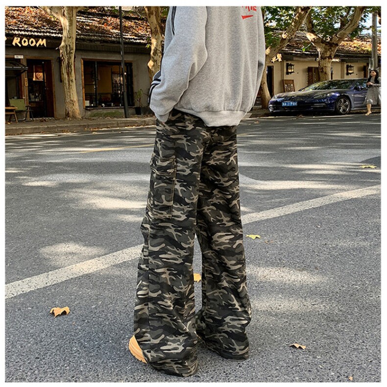 美式复古工装牛仔迷彩裤男女运动休闲情侣宽松直筒长裤K402-P52,男装休闲裤,星座308B-2