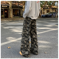 美式复古工装牛仔迷彩裤男女运动休闲情侣宽松直筒长裤K402-P52，男装休闲裤，星座308B-2