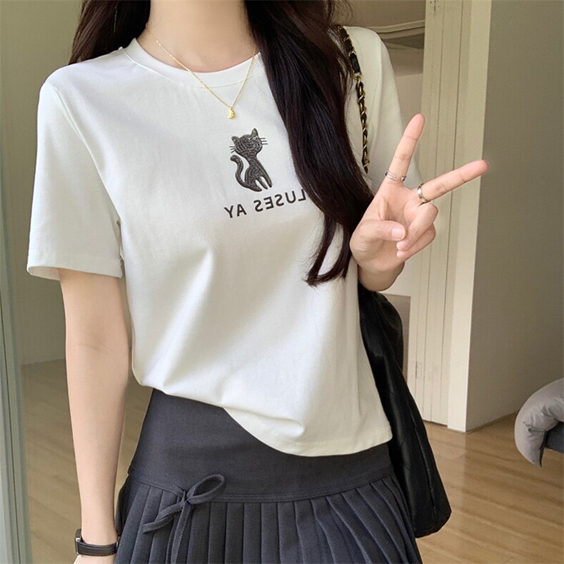 TT063-P35短袖t恤女夏2025新款潮刺绣花短款正肩圆领韩版上衣，男装T恤，星座911-3