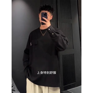【小雨】美式复古卫衣男款春秋高级感重磅长袖T恤设计感小众外套图片