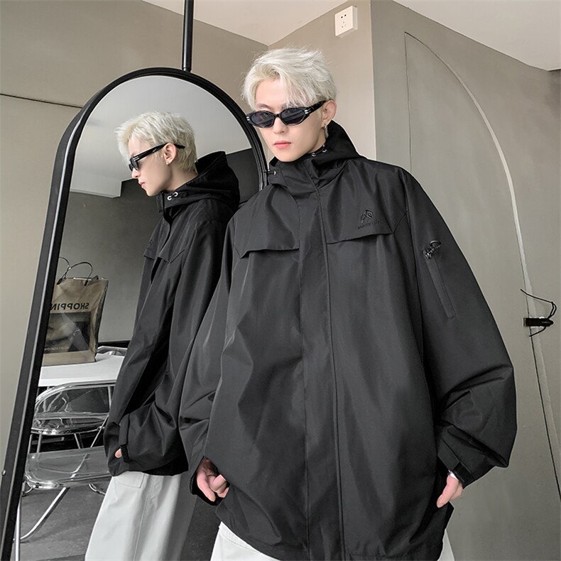 港风大码宽松版刺绣拉链连帽冲锋衣外套男XZ213-JK9901-P75控108,男装夹克,星座213