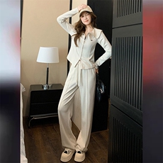 韩版休闲时尚运动套装女春季新拉链刺绣大翻领卫衣阔腿裤卫两件套，女装套装/套裙，江南