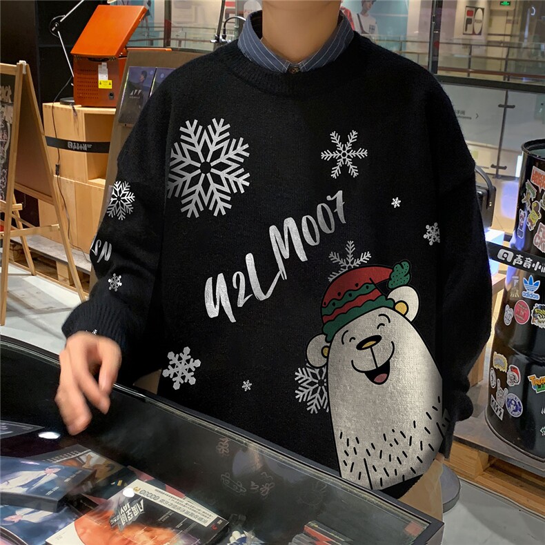 1港风圆领中性情侣潮流大码M-5XL印花毛衣男外套7821P55加绒P70图片