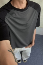 特批P22无差价夏季冰感冰丝高街插肩拼接宽松五分短袖T恤男T5135，男装T恤，电商A001