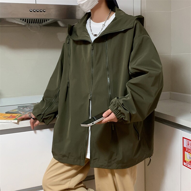 春季新款潮机能风拉件连帽冲锋衣外套宽松百搭夹克CYJK9126-P80,男装夹克,电商A128