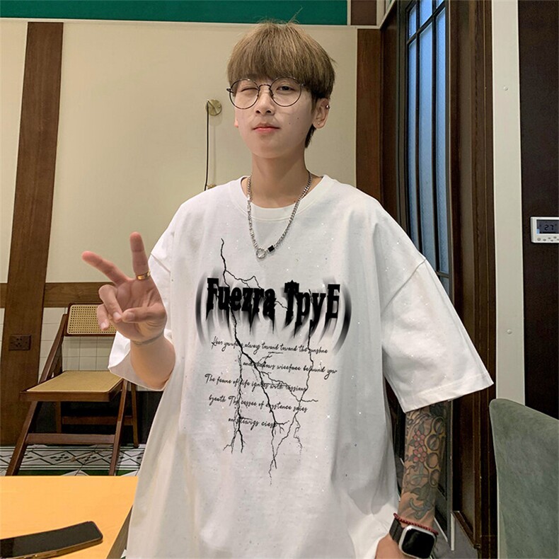 可48小时发货支持抖音得物来样二开美式满天星亮片短袖T恤MTX666,男装T恤,电商A486