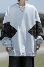 8XL-M春秋季圆领拼接撞色民族风卫衣男新款潮牌上衣服WY005P58，男装卫衣，电商B312