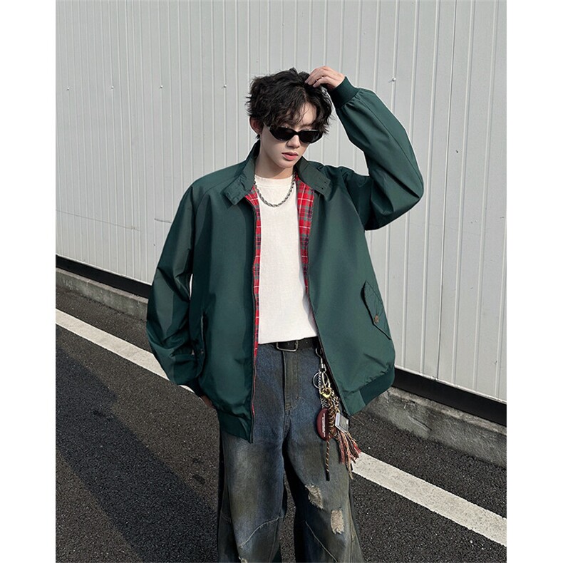 8XL-M美式复古棒球服外套男特大码潮牌双拉链立领夹克衫JK005P85,男装夹克,电商B312