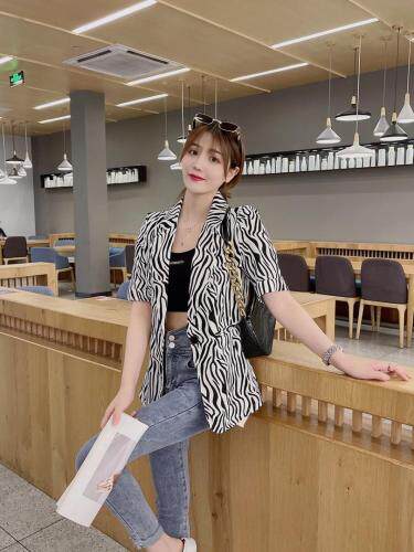 现货夏季斑马纹新款修身西服，女装，韩衫衣社