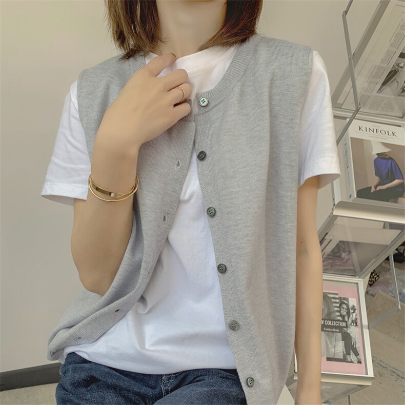 早春新款羊毛马甲女圆领针织背心纯色韩版马夹坎肩开衫外搭学院风，女装马甲，洁纯羊绒