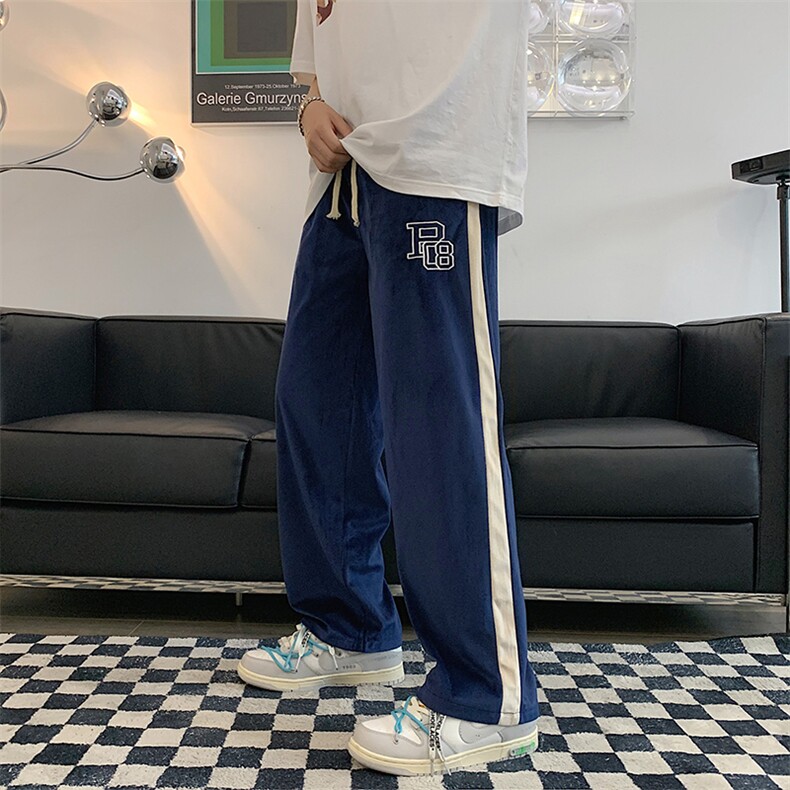 春夏季潮牌拼接丝绒休闲裤男美式高街百搭宽松阔腿裤K6067-P32,男装休闲裤,星座512-2
