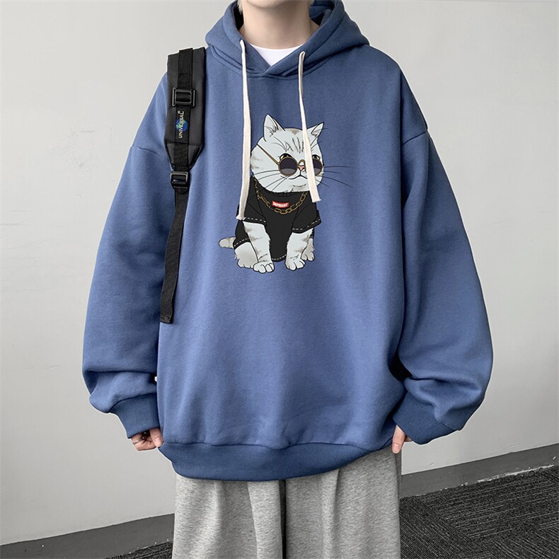 WY2044-P35纯棉连帽卫衣男大码运动帽衫宽松薄外套男,男装卫衣,电商A040