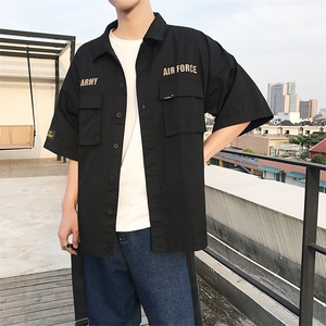 100%棉 1港风2021夏装新款短袖衬衫五分袖中袖衬衣男8863图片