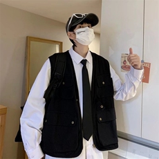 工装马甲男夏潮牌日系复古运动口袋个性ins外搭无袖背心W2523-P35，男装背心/马甲，星座412-2