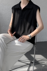8XL-M夏竖条纹纯棉背心男韩版宽松坎肩休闲运动午休T恤肌理DX333，男装背心/马甲，电商D206-1