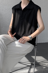 8XL-M 夏竖条纹纯棉背心男韩版宽松坎肩休闲运动午休T恤肌理DX333图片