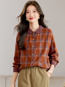 衬衫女长袖2026春秋新款大码宽松遮肚上衣洋气减龄撞色格子衬衫图片