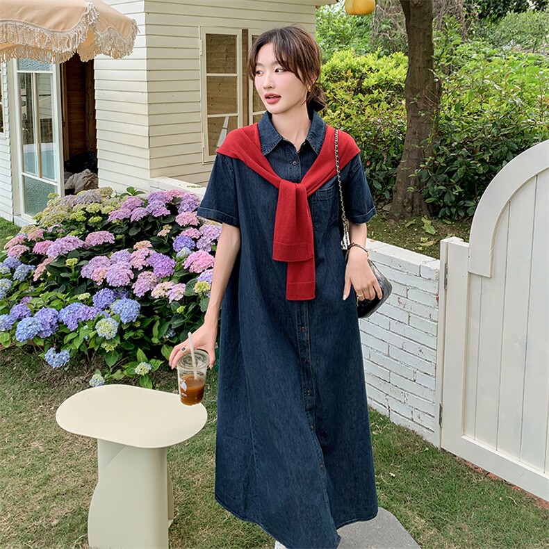 披肩牛仔衬衫连衣裙女夏季2025新款慵懒松弛高级感宽松显瘦连身裙,女装连衣裙,2C095