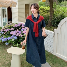 披肩牛仔衬衫连衣裙女夏季2025新款慵懒松弛高级感宽松显瘦连身裙，女装连衣裙，2C095
