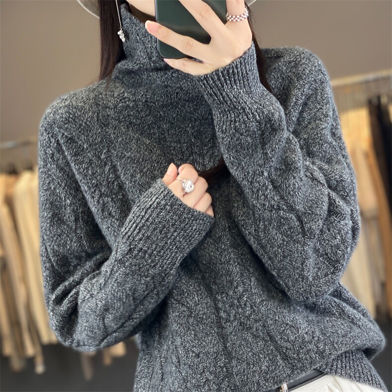 高领羊毛衫女套头加厚2024秋冬新款长袖休闲图片