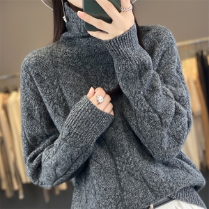 高领羊毛衫女套头加厚2024秋冬新款长袖休闲图片