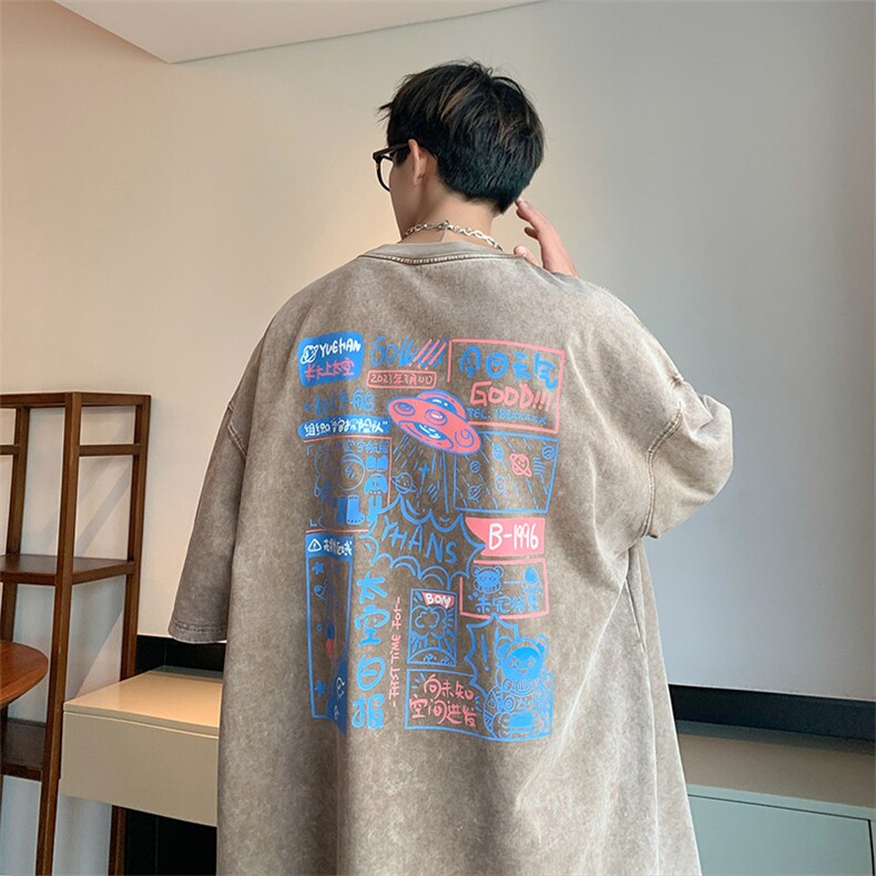 抖音供货、10万现货印花款230克水洗棉短袖T恤 D223A-ST2369-P35图片