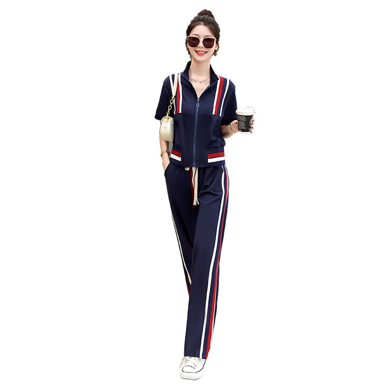 休闲运动套装女2025年新款春季时尚拼色运动服百搭女款两件套装裤,女装套装/套裙,妙形