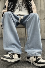 wassuphappy美式牛仔裤男款春秋夏季潮流直筒宽松阔腿裤休闲裤子，男装牛仔裤，电商D206-1