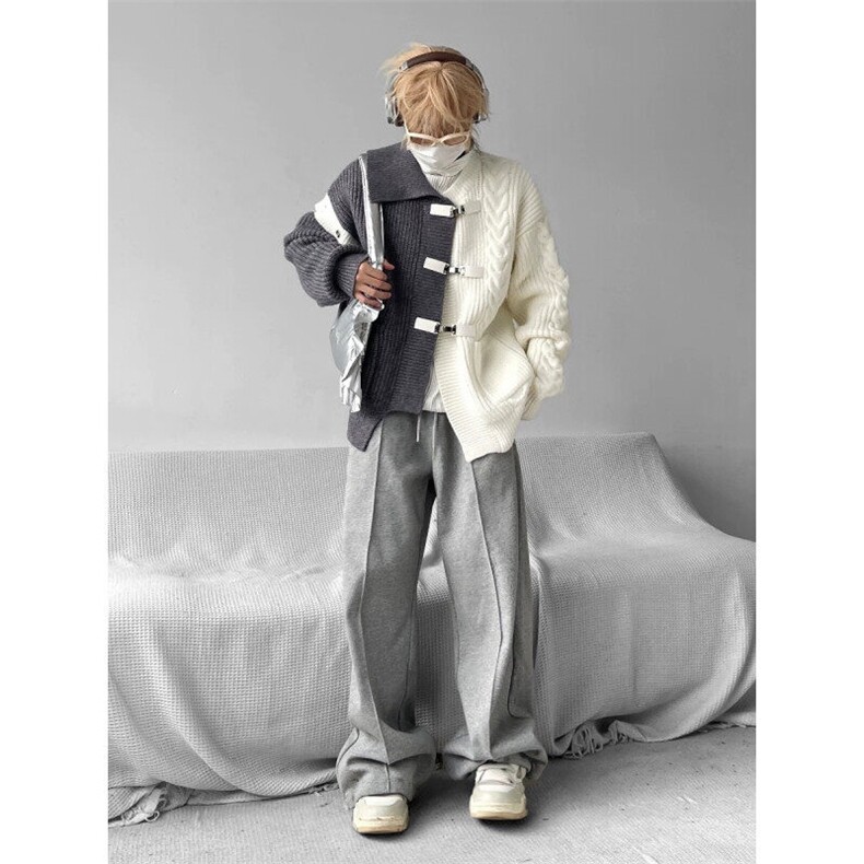 【有货】D558-P75不规则撞色拼接毛衣男冬季新款宽松针织开衫潮,男装针织衫/毛衣,星座603-2