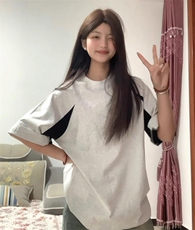 得物抖音品质二开240克重磅宽松纯棉美式高街拼接撞色短袖T恤，男装T恤，电商A486-1